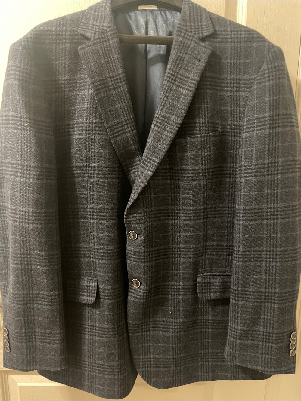 Men's Navy Plaid Wool-Blend Sport Coat